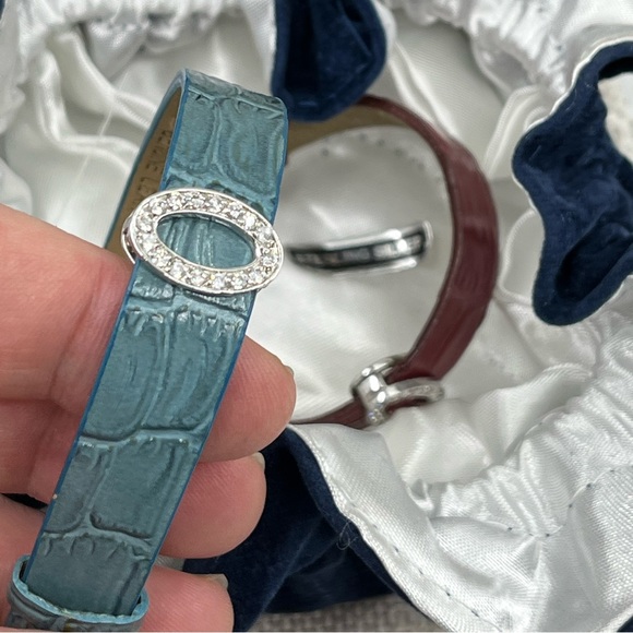 Vintage QVC Sterling Silver Diamonique Oval Leather Bracelet Set - Picture 6 of 15